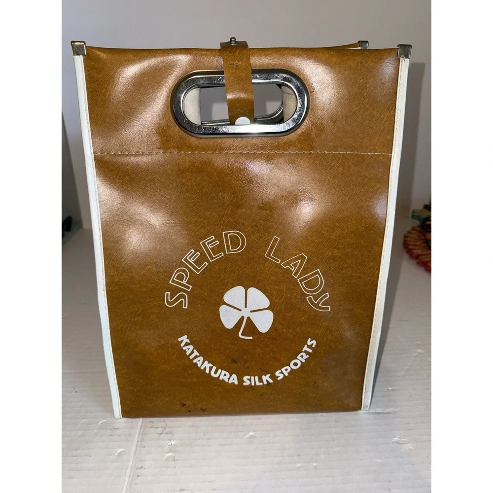 Vintage Speed Lady Brown Bag Katakana Silk Sports Bag Japan 1970s